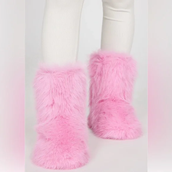 White Ribbed Jumpsuit with Pink Furry Boots - Picture 2 of 4